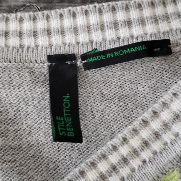STILE BENETTON Grey GRN diamond Plaid Sweater MEDium United Colors preppy sport - Picture 5 of 11